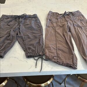 Anthropologie Hey Hey Drawstring Crop Pants - Gray Linen and Brown Size 4